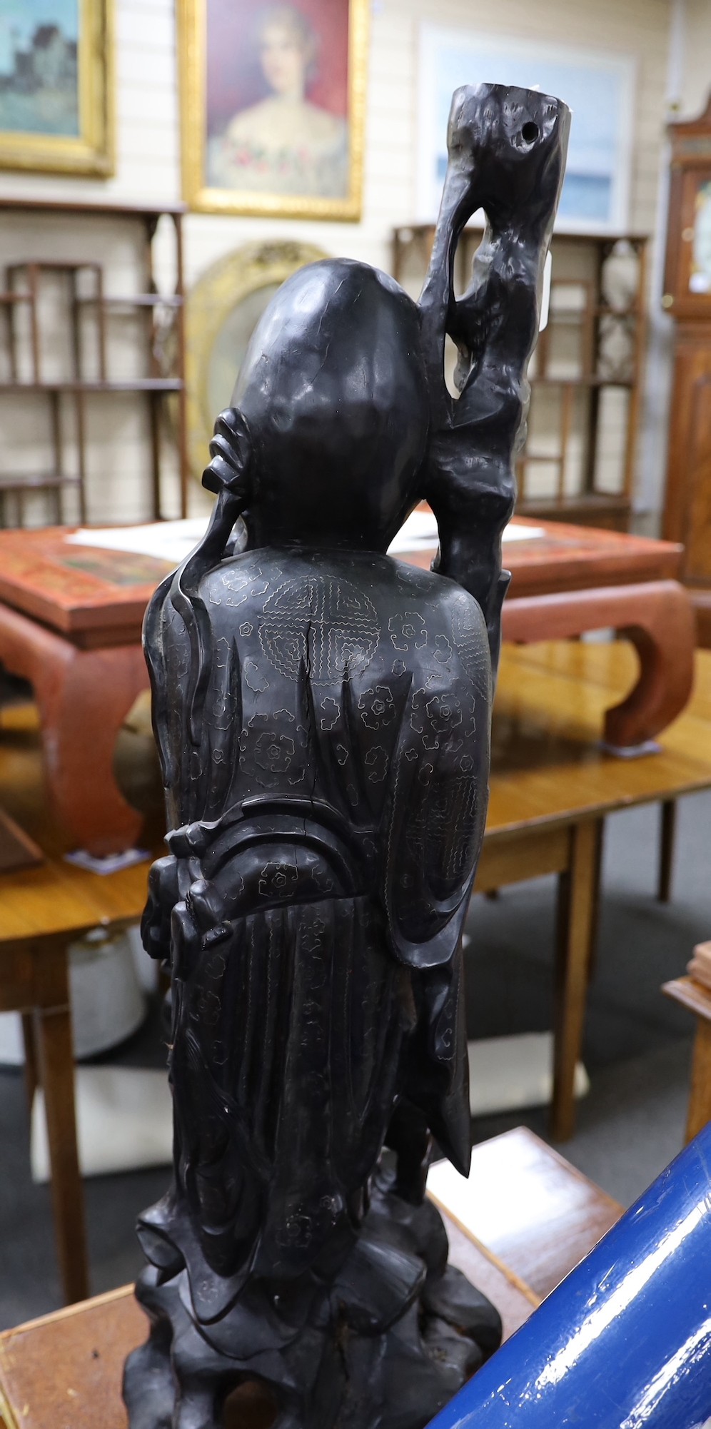 A large Chinese hardwood figure of Shou Lao, first half 20th century, 82cm tall